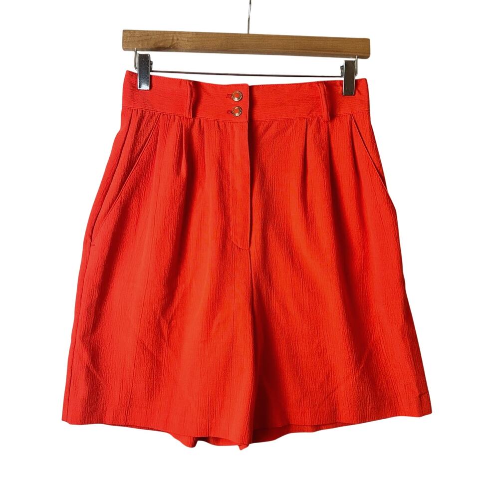 Vintage Nouveau Dress Shorts 27" Waist Bermuda High Waist Red Orange Pleated 90s